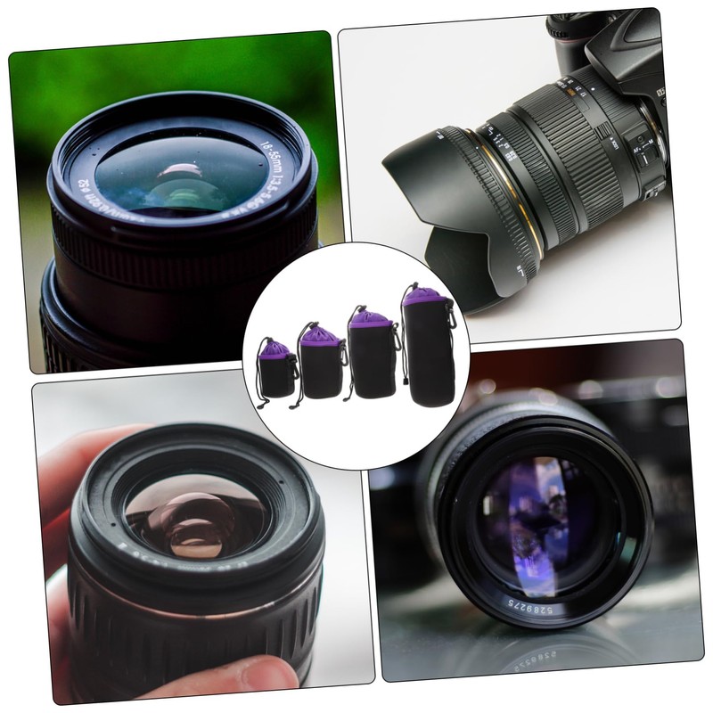 SHINEOFI 4pcs Camera Lens Bags Thickened Drawstring Storage Pouches for