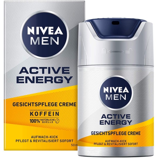 NIVEA MEN Active Energy Gesichtspflege Creme (50 ml), revitalisierende Gesichtscreme für Männer, schnell einziehende Feuchtigkeitscreme gegen Zeichen von Müdigkeit
