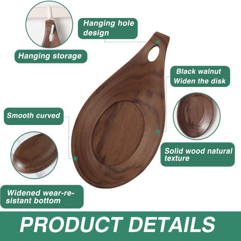 Spoon Rest Non-Slip Spoon Holder, Wooden Spoon Rest, Kitchen Accessories
