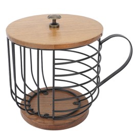 Coffee Pod Baskets, Coffee Pods Storage Basket, Coffee Pod Holder, Wooden Base, Large Capacity Wire Kup Container with Lid, Storage Shelves, Black Wire Basket, Coffee Capsule Storage Organiser