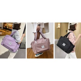 NWLR Large Capacity Folding Travel Bag Lightweight Waterproof Foldable Travel Duffel Bag Weekender Overnight Bag Shoulder Bag with Dry and Wet Pocket Gym Tote Bag (Black)