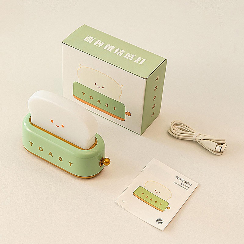 Cute Toast Night Light USB Rechargeable LED Bread Toast Night