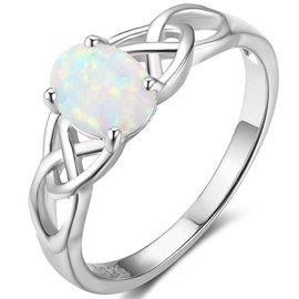 925 Sterling Silver Celtic Knot Heart Shaped Fire Opal Wedding Engagement Ring (Silver, 13)