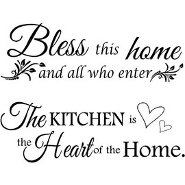 2 Sheets Kitchen Wall Decals The Kitchen Quote Wall Stickers Bless This Home and All Who Enter Kitchen Vinyl Wall Quote Art Dining Room Entryway and Living Room Wall Decal Home Decor, 12 x 35.4 Inch