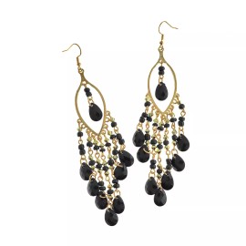 Unbranded Black Beaded Earrings - Gold Tone French Hook Style - 2 Pieces 1 Pair - ER531