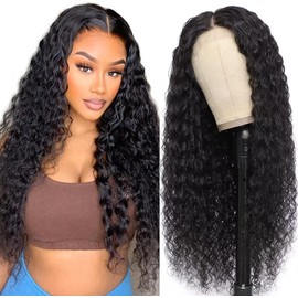 Water Wave 4x4 Closure Glueless Wig Human Hair 180% Density Lace Front Wigs Human Hair Real Hair Wig Pre Plucked Wear and Go human hair wig for Women Nature Color (22 Inch)