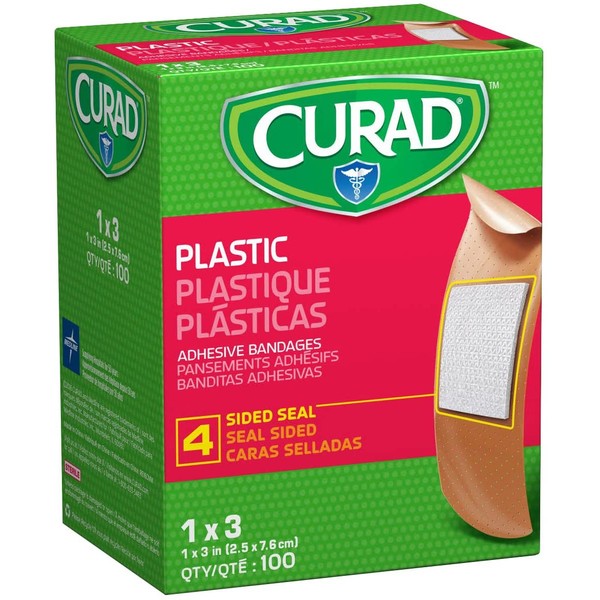 Curad Plastic Adhesive Bandages, Bandage Size is 1" x 3", 100 Count