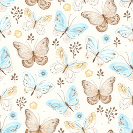 VaryPaper Cute Floral Butterfly Wallpaper Stick and Peel 17.7''x78.7'' Blue/Beige/Brown Butterfly Floral Contact Paper for Cabinets Dresser Self Adhesive Wall Mural Boho Wall Paper for Bedroom Nursery