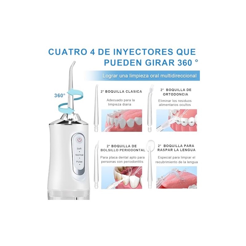 RONSXY Irrigador Bucal, Hilo Dental de Agua Inalámbrico con 8
