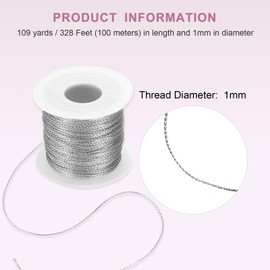 sourcing map Metallic Cord Set 1mm 109 Yards Metallic Ornament String Durable Tinsel Rope Thread for Crafts Gift Wrapping Christmas Decoration Hanging Tags Sewing Gift Decoration, Silver