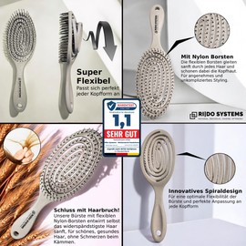 Ri|Do Systems Hair Brush Made of Organic Wheat Straw without Pulling for Women, Men & Children, Hair Brush, Detangling Brush, Anti-Brush, Paddle Hair Hairbrush, for Long Thick or Curly Hair (Sand