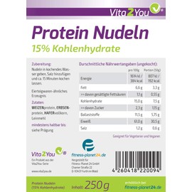 Vita2You Protein Nudeln - Neue Rezeptur - 61% Eiweiss - Nur 15% Kohlenhydrate - Eiweiß Pasta - Premium Qualität (2 x 250g)