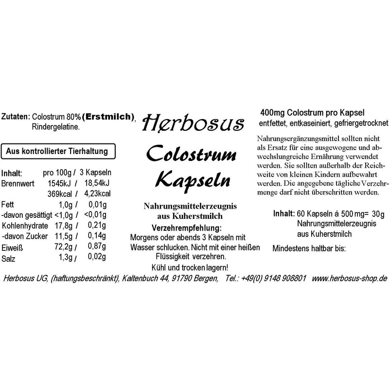 Colostrum Capsules at the Herbosus, 60 Capsules