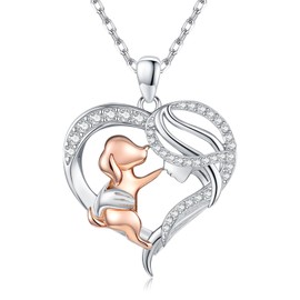 KoyeKei Dog Necklace for Women 925 Sterling Silver Dog with Women Heart Pendant Necklaces Puppy Pet Jewelry Birthday Gifts for Wife Daughter