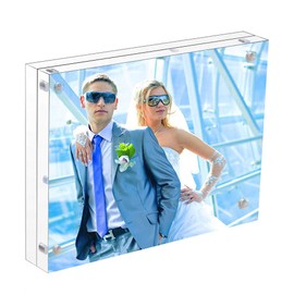 Acrylic Picture Frame 5x7 inches Photo Block Frame Clear Double Sided Acrylic Photo Frames Frameless Free Standing Desktop Display