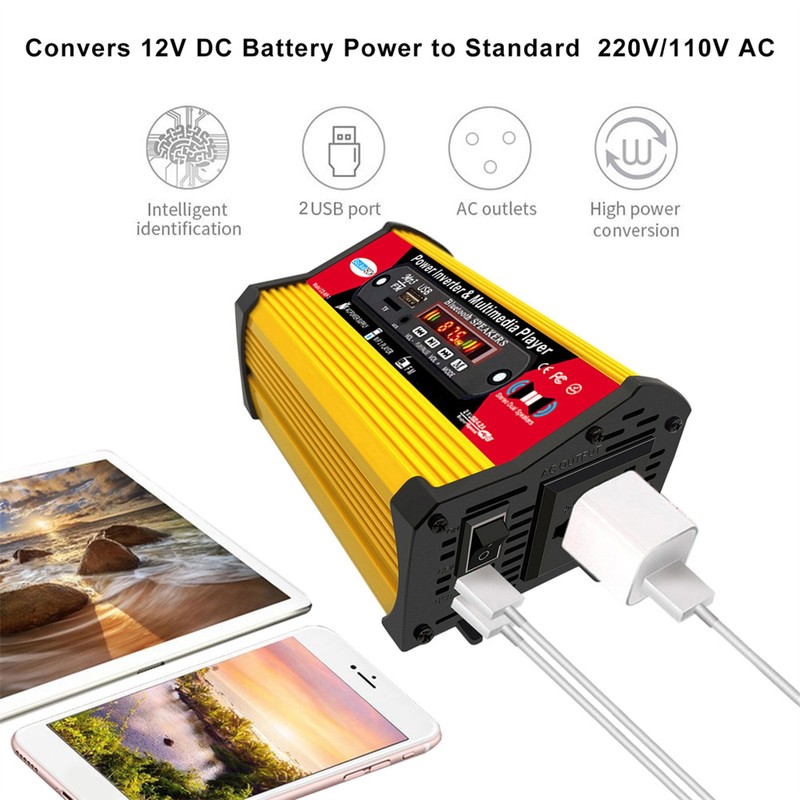 300W Sine Waves Power Inverter 12V to 110V/220V Converter with