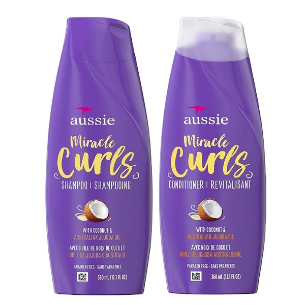 Aussie Miracle Curls Shampoo and Conditioner Set with coconut & australian jojoba oil-12.1 fl oz each