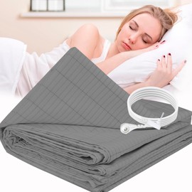 HUNAIGEE Grounding Sheet King Sliver Fiber Earthing Sheet Conductive Grounding Mat with Grounding Cord Reducing and Less Stress 76X80inch Grey