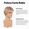 Peluca Corta Rubia en Capas, Tamaño Ajustable, con Gorro para