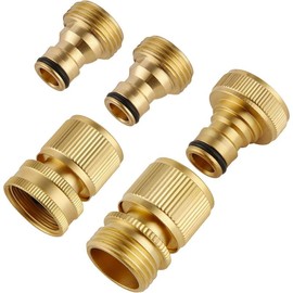 Quick Connect Hose Fittings, Garden Hose Quick Connect Kit, Solid Brass Standard 3/4 Inch GHT Thread Fitting No-Leak Water Hose Female and Male Adapter (5 pc Connect Set) - Colour: 5 pc Connect Set