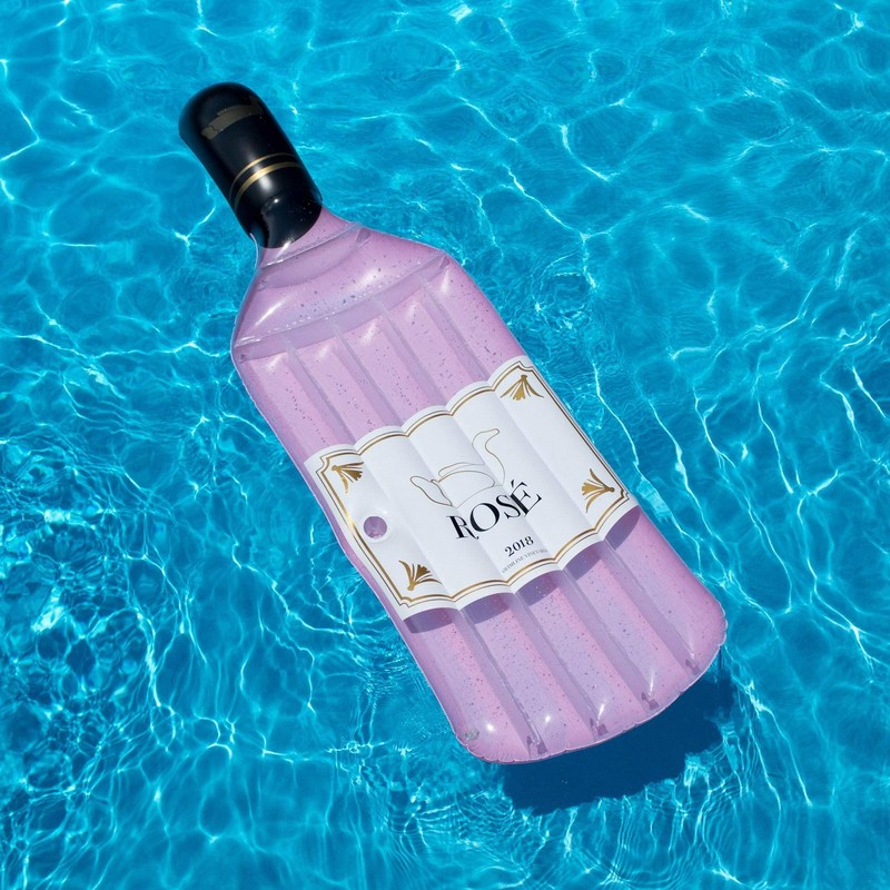 Swimline Inflatable Rose Wine Bottle Float for Swimming Pool, Pink