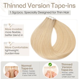 Elailite Tape in Hair Extensions Human Hair Real Human Hair 10 Pcs Invisible Thin Type - Seamless Skin Weft Remy Hair Extension (#24 Natural Blonde, 16 Inch-15g)