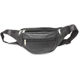 ODS:UK® Real Leather Bum Waist Bag Travel Holiday Money Belt Pouch Black Change BUMBAG (Black - Style 2)