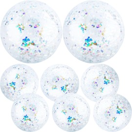 Feradny 8 Pack 23 Inch Inflatable Clear Glitter Beach Ball Clear Inflatable Pool Beach Ball with Confetti for Adults Kids Summer Beach Pool Birthday Party Favor, Silver