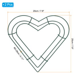PATIKIL 8 Inch Christmas Wire Wreath Frame, 2 Pcs Metal Heart Shape Dream Catcher Rings Macrame Wreath Floral Hoop for Home Car DIY Craft Wedding Wall Hanging Decorations, Green