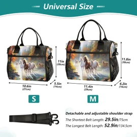 WELLDAY Lunch Bags Horses Painting Insulated Reusable Lunch Box Large Leakproof Adult Lunch Cooler Bag with Adjustable Shoulder Strap for Picnic, Work, Camping,Medium