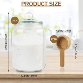 Global BathGlow 70 oz Bath Salt Set - Glass Jar with 2 Wooden Scoop & Airtight Lids, 2 Large Storage Canisters for Salt, Candy, Tea, Bath Decor