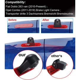 Rear View Camera Transporter with Brake Light Brake Light, HD Night Vision Waterproof Car Reversing Camera for Fiat Doblo 263 Van (2010-Present) / Opel Combo (2011-2018)