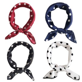 SUNTRADE 4 Pack Square Satin Scarf for Women Girls Small Hair Scarf Square Neck Gaiter Hair Band, Wave point