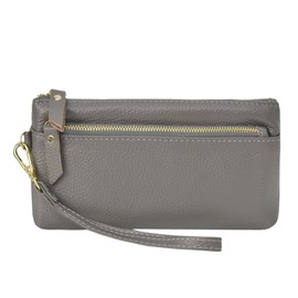 NGIL Genuine Leather Wristlet Zippered Wristlet for Women, RFID Blocking Wallet, Wristlet Wallet, Coin Wallet, Wristlet Wallets for Women, Real Leather Wristlet (Grey)