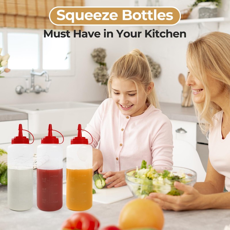 3 Pack 12 oz Condiment Squeeze Bottles, Leakproof Flip Top