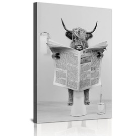 WADBTP Fashionable Lady Picture Set, Black White Cute Animal Picture, Funny Scottish Highland Cow Wall Art in Bathtub, for Living Room, Bathroom, Bedroom, Decor, Frameless (1pc-DW1, 1pc-30x40cm)