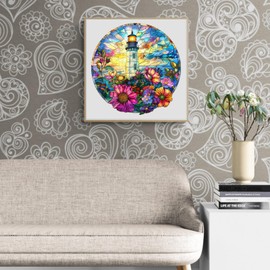 Wooden Puzzles for Adults, 200pcs Stained glass lighthouse Wooden Jigsaw Puzzles for Adults, 3D vision wooden puzzles, Wooden Puzzle for Family Game and Birthday Gift Idea for Friends, 29 * 28.5cm
