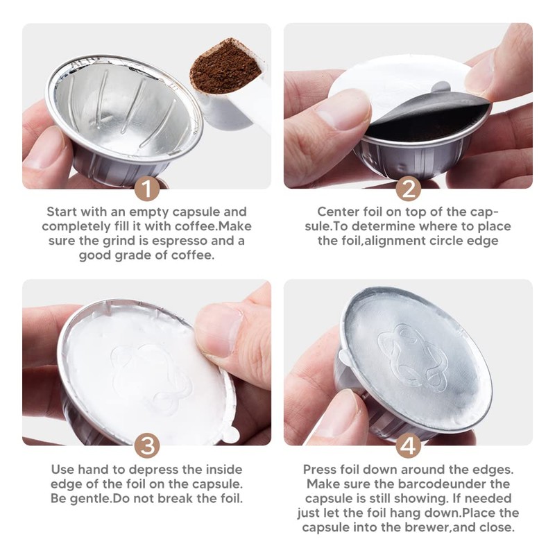 Reusable V-ertuo Capsules Refillable Coffee Pods with Espresso Aluminum Foils