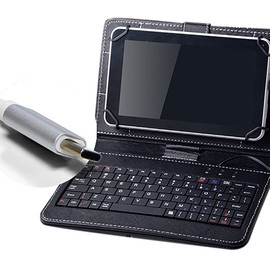 Wired Keyboard Case Faux Leather Portable Keyboard Tablet Protective Case for Office Business Travel TYPE C Adapter for Android Universal 10.1 Inch