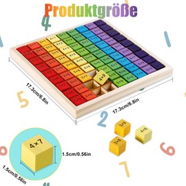 EOGRFW Multiplication Board, 1 x 1 Learning Game, Montessori Multiplication Board, Colourful Wooden Educational Toy, Disposable Table Game for Primary Students, Wooden Maths Learning Board Toy