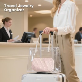 Lolalet Travel Jewelry Organizer, Jewelry Storage Case with Pocket, Earrings Necklaces Bracelets Ring Zippered Storage Pouch for Women -Pink