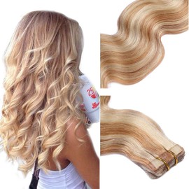 Tape in Hair Extensions #27 Strawberry Blonde to #613 Bleach Blonde Balayage Seamless Remy Hair 18" Tape Human Hair Extensions 40gram 20pcs(#27/613)