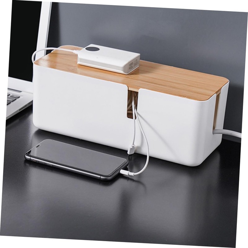 TEHAUX Cable Management Box Bamboo Lid Power Charging Data Cable