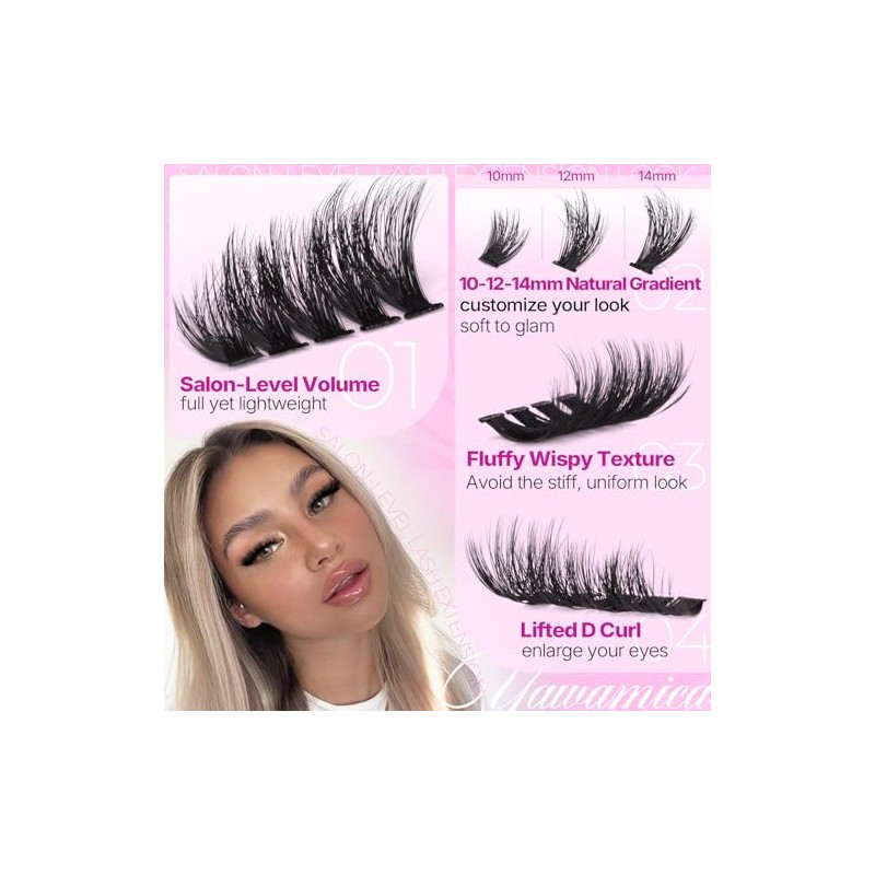Yawamica Fluffy Lash Clusters 10-14mm Short Eyelash Clusters Thick 200D