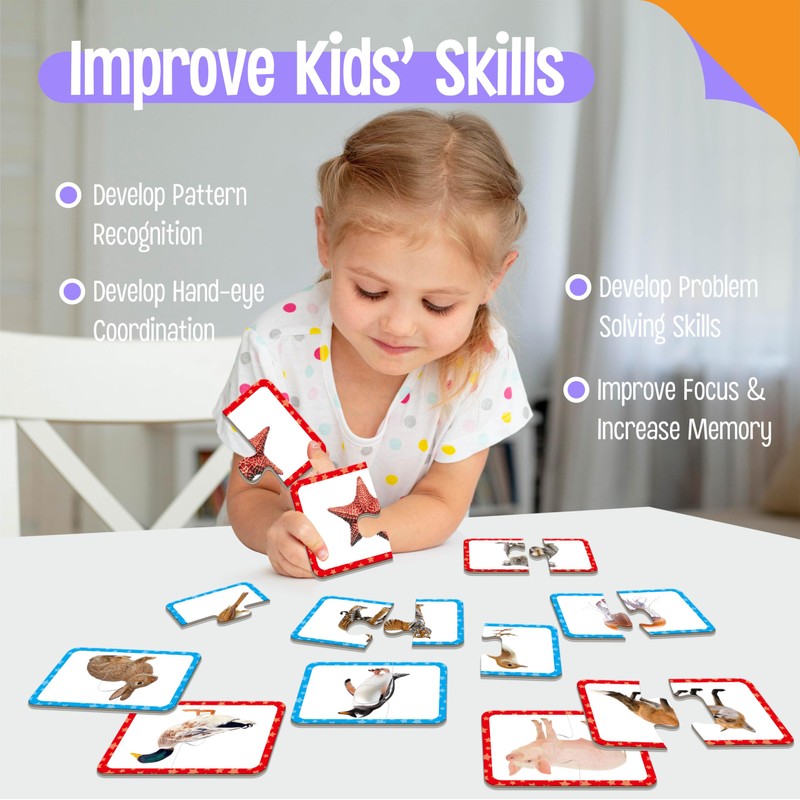 48 Animal Matching Puzzles with Error-Correction, Self-Correcting Puzzle Match Game