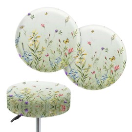 NETILGEN Bar Stool Covers Elastic Fabric Dia 14-16 Inch Round Stool Dust Covers Stretchy Washable Stool Seat Slipcover Chair Seat Cushion Slipcover Furniture Decor, Floral Green
