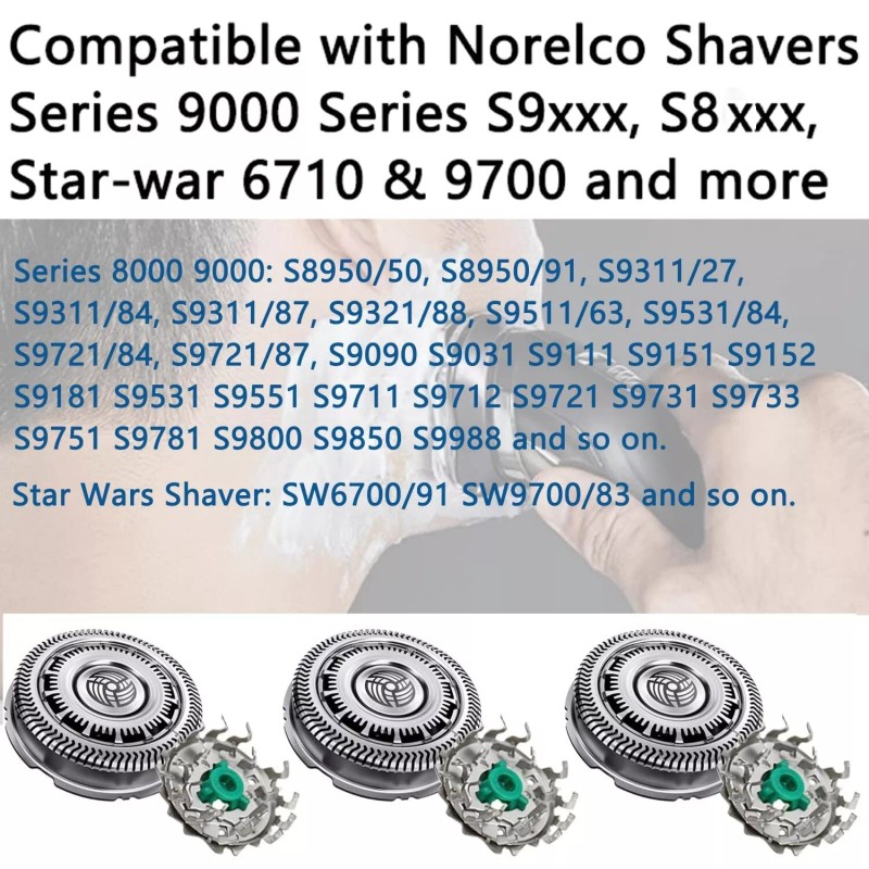 Beauty Parts 3Pk Shaver Heads Replacement SH90 Compatible w/Norelco Electric