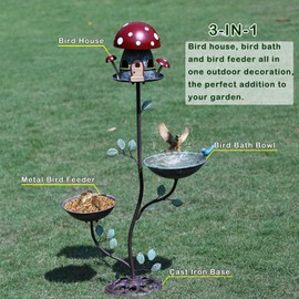 MNRYLKB 38" H Cast Iron Pedestal Bird Bath, Bird Baths for Outdoors with Metal Bird House Bird Feeder 3-in-1, Garden Yard Lawn Decor