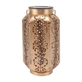 LED Solar Lantern Waterproof Hanging Metal Lamps Small Hexagonal Lantern for Lawn Porch Backyard