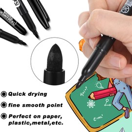 Thenshop 300 Pack Permanent Markers Bulk Operation Christmas Items School Supplies Set Fine Point Waterproof Marker Works on Plastic, Wood, Stone, Metal, Glass for Office Classroom(Black)